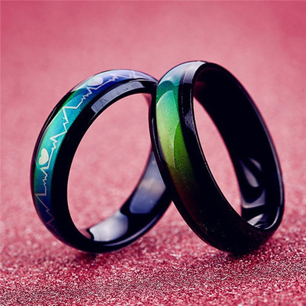 Unisex Fashion Heart Heartbeats Color Changeable by Mood Band Lovers Couple Ring