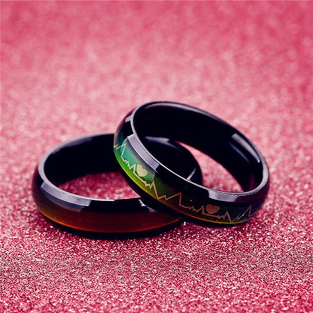 Unisex Fashion Heart Heartbeats Color Changeable by Mood Band Lovers Couple Ring