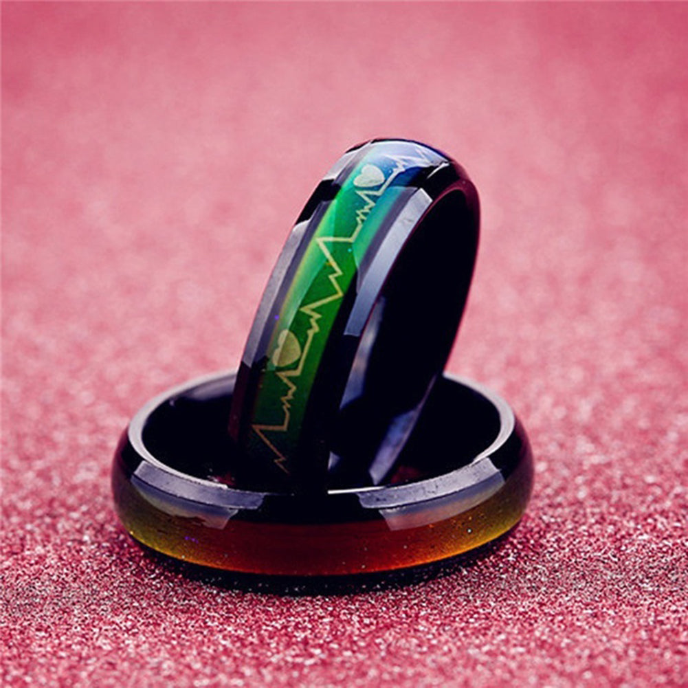 Unisex Fashion Heart Heartbeats Color Changeable by Mood Band Lovers Couple Ring