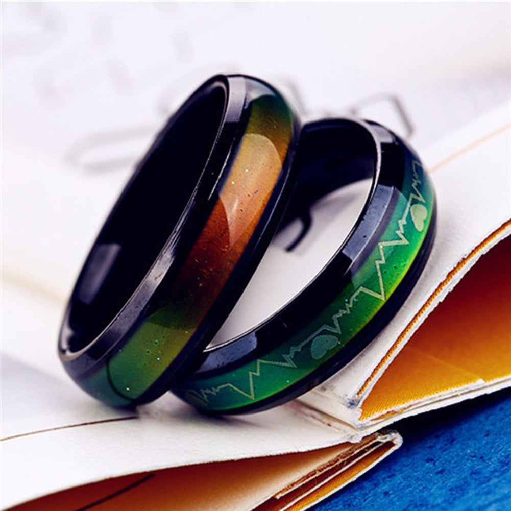 Unisex Fashion Heart Heartbeats Color Changeable by Mood Band Lovers Couple Ring
