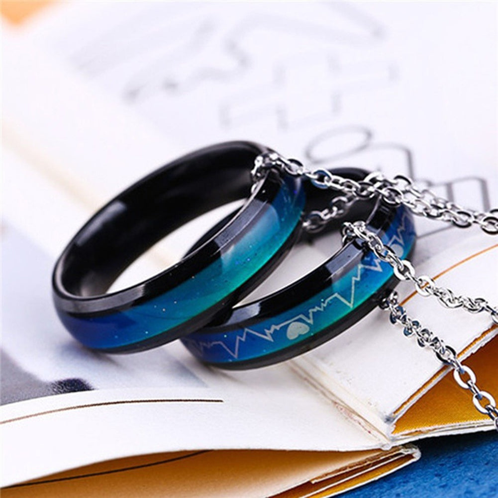Unisex Fashion Heart Heartbeats Color Changeable by Mood Band Lovers Couple Ring