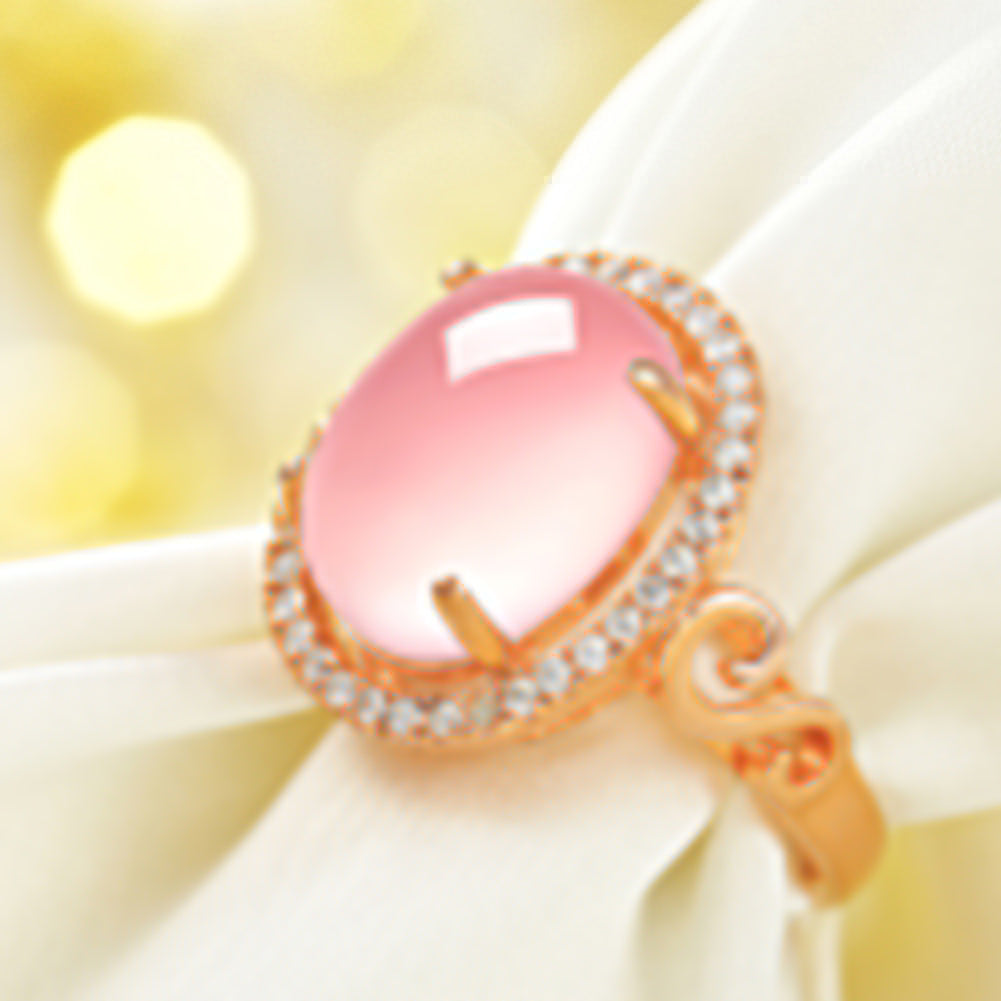 Women's Luxury Fashion Oval Rose Quartz Rhinestone Open Finger Ring Jewelry Gift