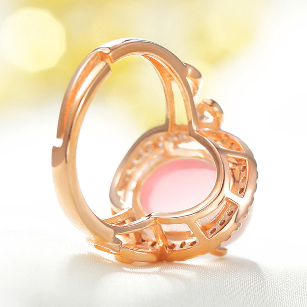 Women's Luxury Fashion Oval Rose Quartz Rhinestone Open Finger Ring Jewelry Gift