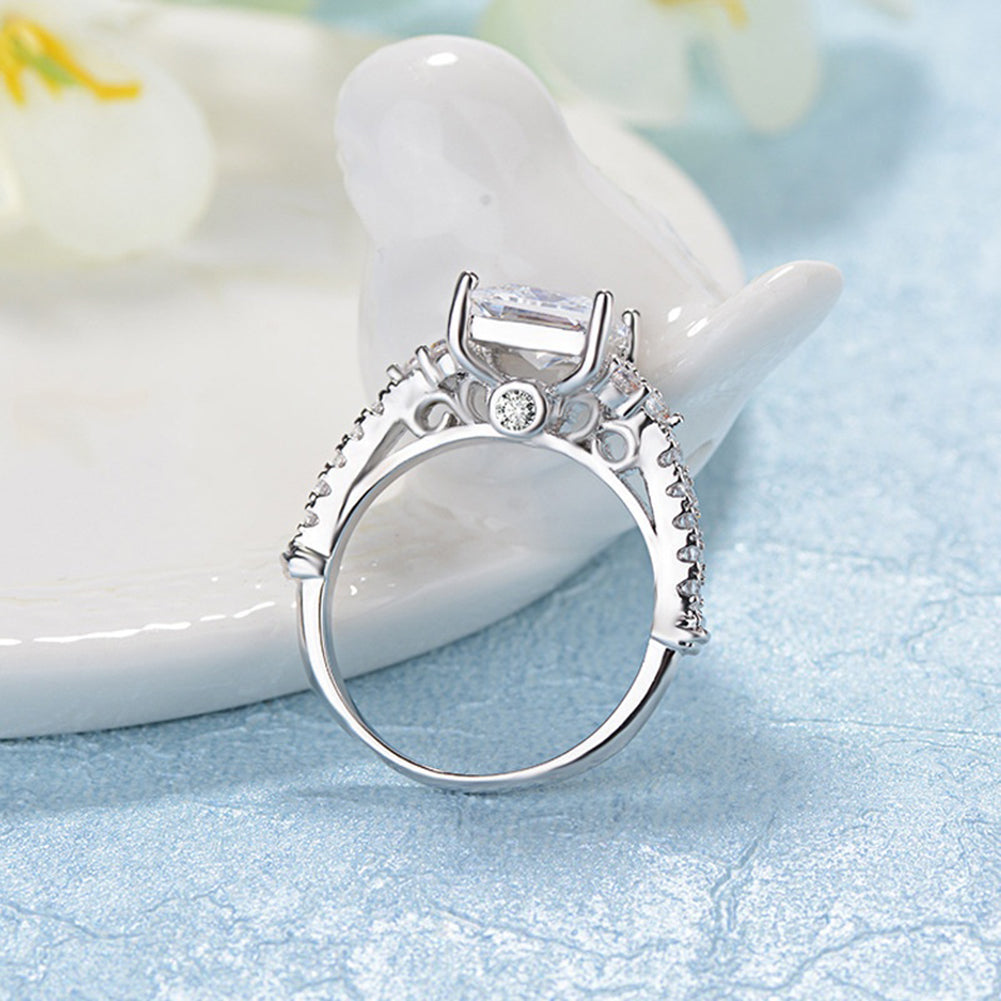 Shiny Clear Square Zircon Women Silver Plated Finger Ring Luxury Wedding Jewelry