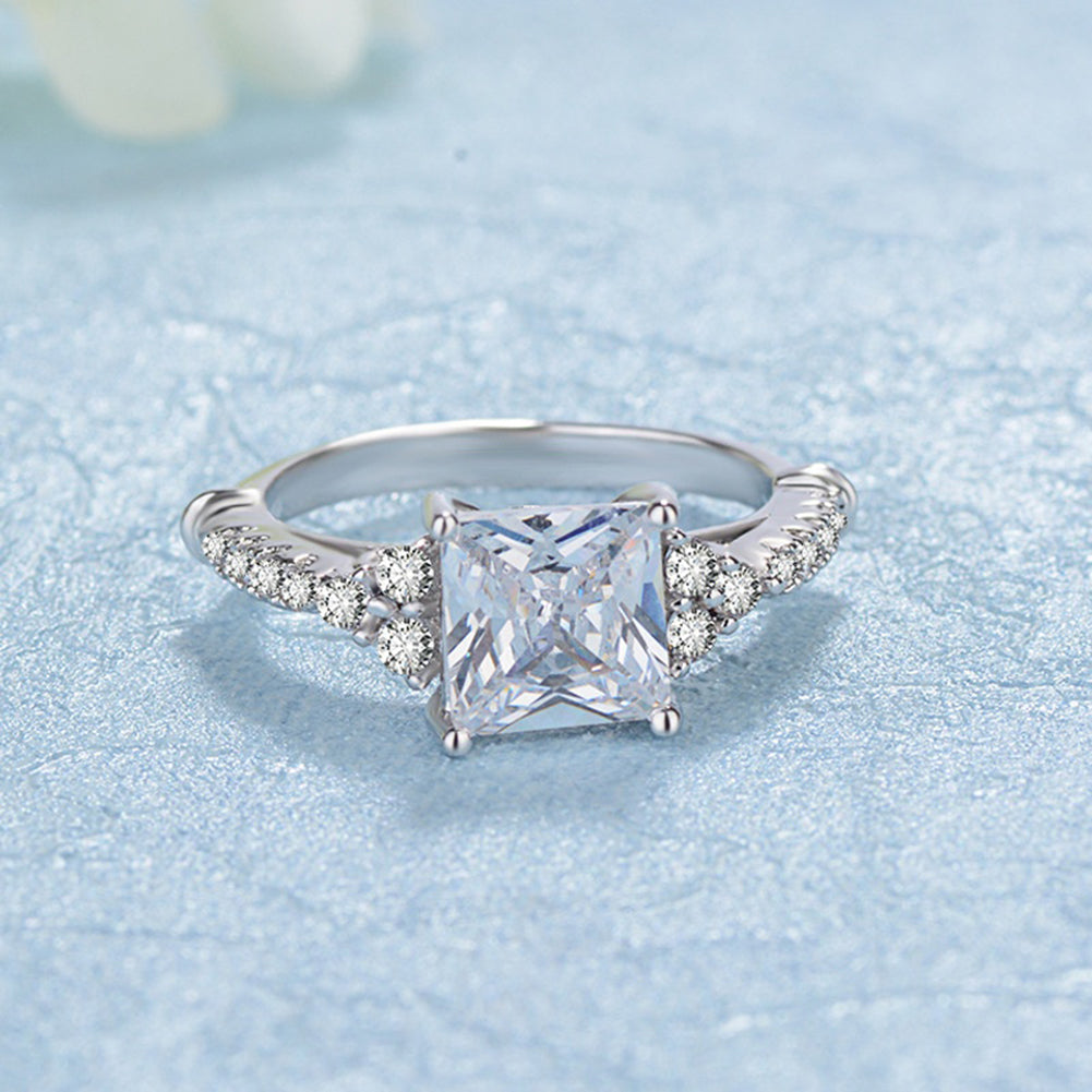 Shiny Clear Square Zircon Women Silver Plated Finger Ring Luxury Wedding Jewelry