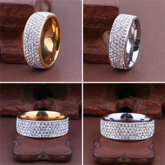 Unisex Men Women Shiny Rhinestones Inlaid Wedding Band Knuckle Couples Ring