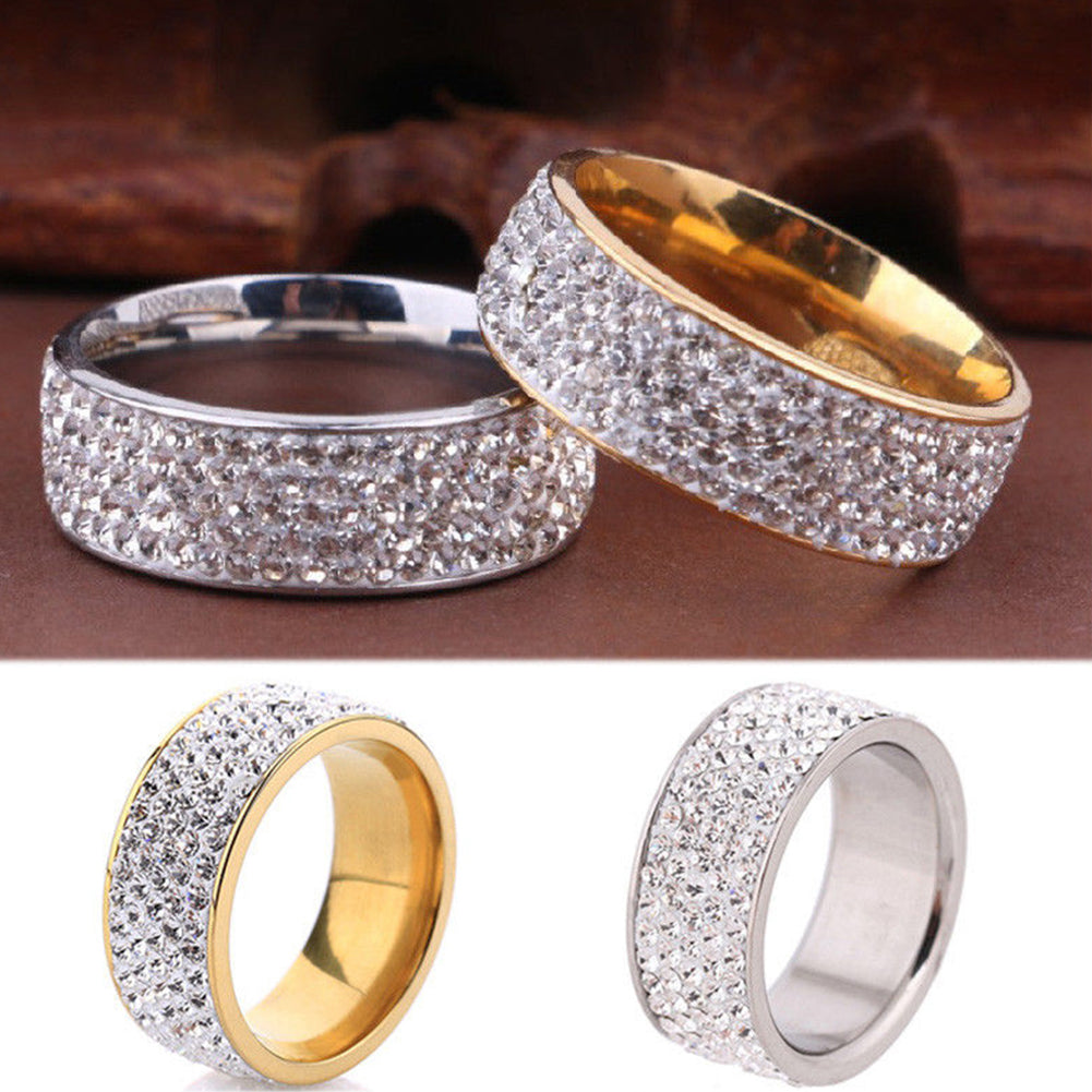 Unisex Men Women Shiny Rhinestones Inlaid Wedding Band Knuckle Couples Ring