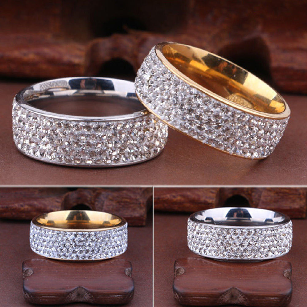 Unisex Men Women Shiny Rhinestones Inlaid Wedding Band Knuckle Couples Ring