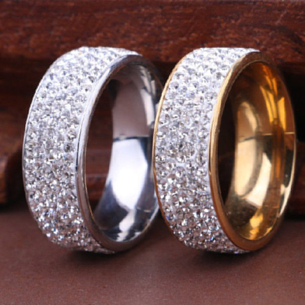Unisex Men Women Shiny Rhinestones Inlaid Wedding Band Knuckle Couples Ring