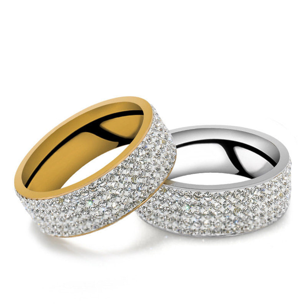 Unisex Men Women Shiny Rhinestones Inlaid Wedding Band Knuckle Couples Ring