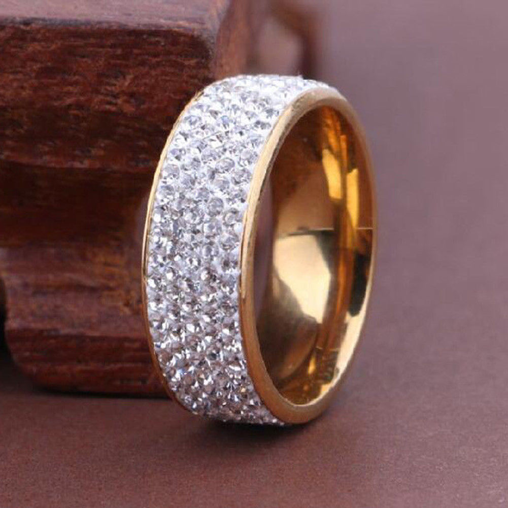Unisex Men Women Shiny Rhinestones Inlaid Wedding Band Knuckle Couples Ring