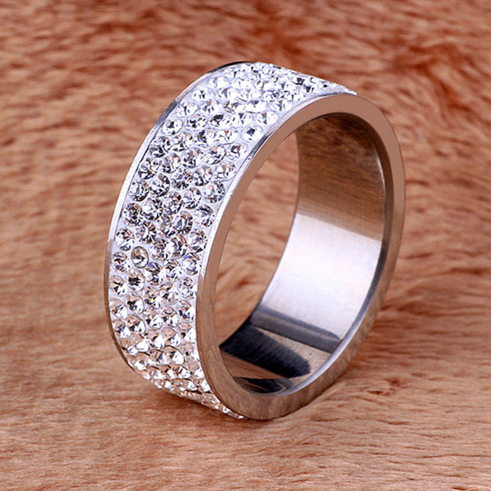 Unisex Men Women Shiny Rhinestones Inlaid Wedding Band Knuckle Couples Ring