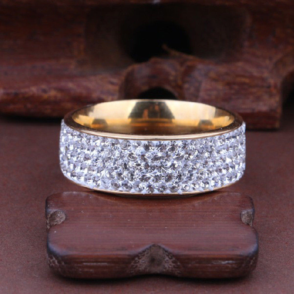 Unisex Men Women Shiny Rhinestones Inlaid Wedding Band Knuckle Couples Ring