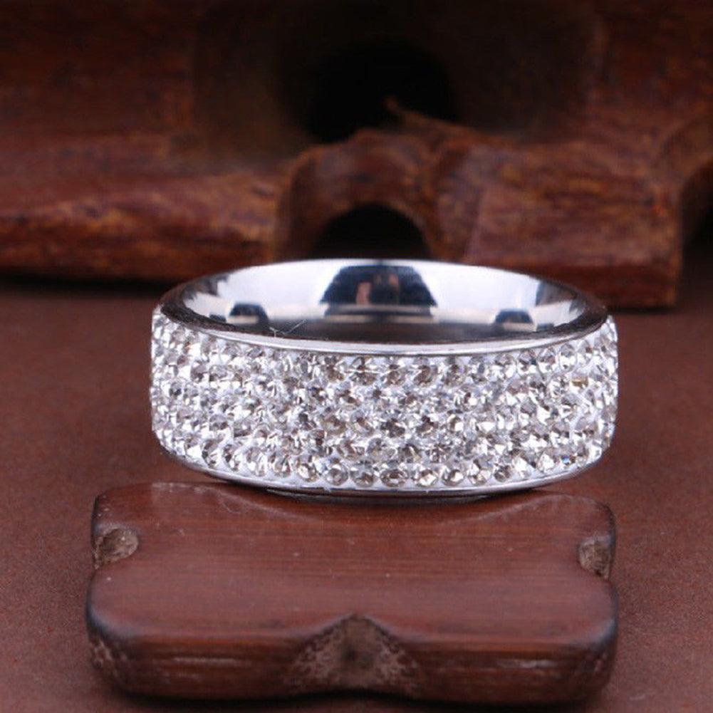 Unisex Men Women Shiny Rhinestones Inlaid Wedding Band Knuckle Couples Ring
