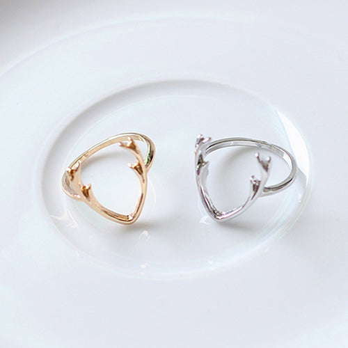 Women Simple Fashion Charm Jewelry Deer Horn Antler Animal Mid Finger Ring