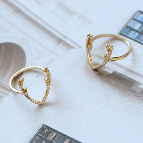 Women Simple Fashion Charm Jewelry Deer Horn Antler Animal Mid Finger Ring