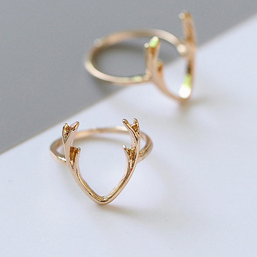 Women Simple Fashion Charm Jewelry Deer Horn Antler Animal Mid Finger Ring