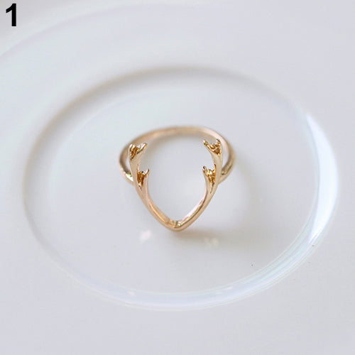 Women Simple Fashion Charm Jewelry Deer Horn Antler Animal Mid Finger Ring