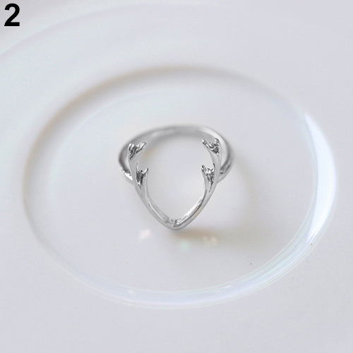 Women Simple Fashion Charm Jewelry Deer Horn Antler Animal Mid Finger Ring