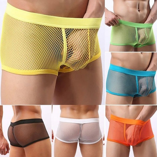 Men Underpants Mesh Sexy Boxers Briefs See-through Breathable Underwear