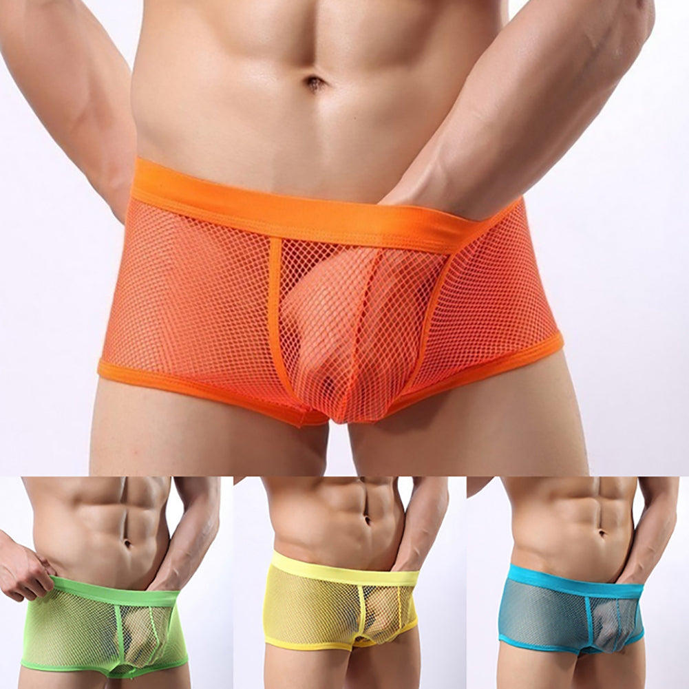 Men Underpants Mesh Sexy Boxers Briefs See-through Breathable Underwear