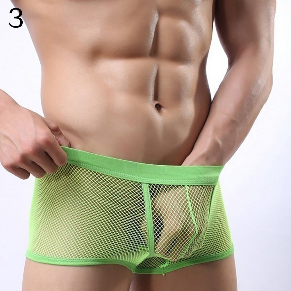 Men Underpants Mesh Sexy Boxers Briefs See-through Breathable Underwear