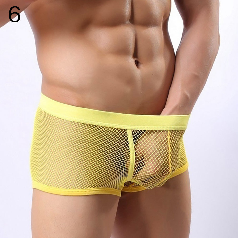 Men Underpants Mesh Sexy Boxers Briefs See-through Breathable Underwear