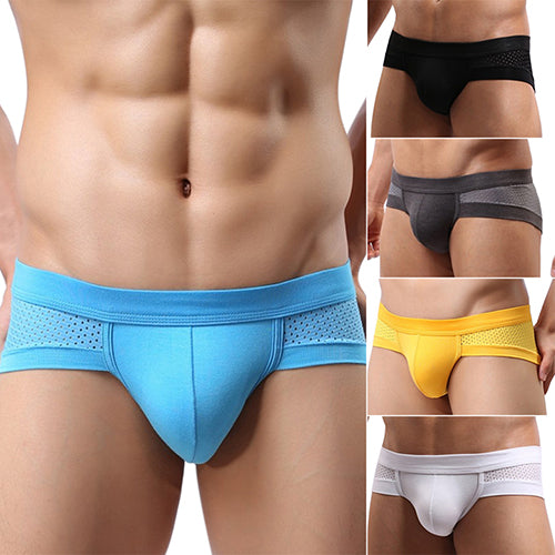 Men's Sexy Mesh Modal Triangle Underwear Breathable Solid Briefs Underpants