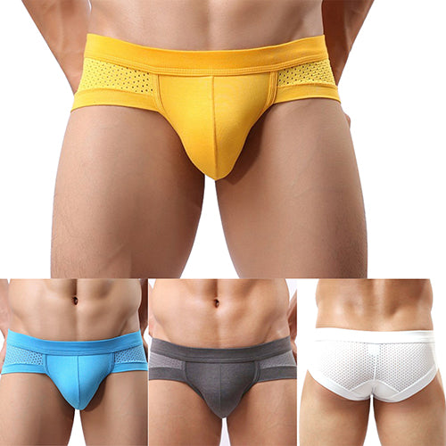 Men's Sexy Mesh Modal Triangle Underwear Breathable Solid Briefs Underpants
