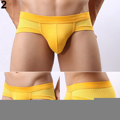 Men's Sexy Mesh Modal Triangle Underwear Breathable Solid Briefs Underpants