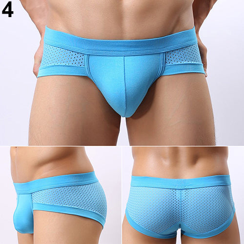 Men's Sexy Mesh Modal Triangle Underwear Breathable Solid Briefs Underpants