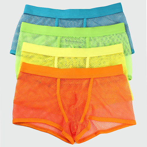 Men's Hot Sexy See Through Mesh Shorts Solid Low Waist Erotic Underpants Boxers