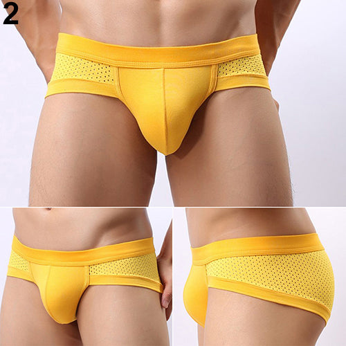 Men's Sexy Mesh Modal Triangle Underwear Breathable Solid Briefs Underpants