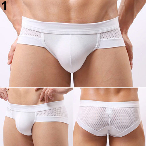 Men's Sexy Mesh Modal Triangle Underwear Breathable Solid Briefs Underpants