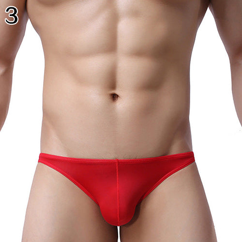 Men Sexy Ultrathin Low Rise Ice Silk Briefs Underwear Bulge Pouch Underpants