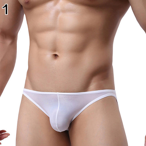 Men Sexy Ultrathin Low Rise Ice Silk Briefs Underwear Bulge Pouch Underpants