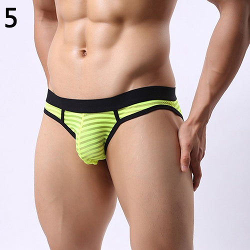 Men's Sexy Stripes Low Rise Bulge Pouch  See-Through Hollow Out Underwear Briefs