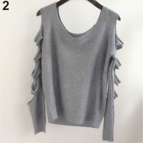 Women's Casual Sweet O-neck Long Hollow Sleeve Pullover Knitwear Sweater Tops