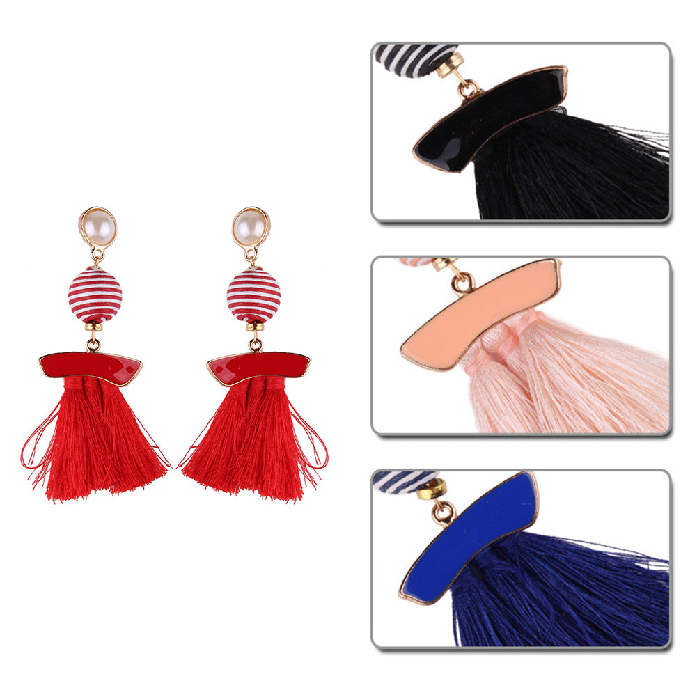 Ethnic Tassel Imitation Pearl Dangle Long Statement Earrings Cocktail Jewelry