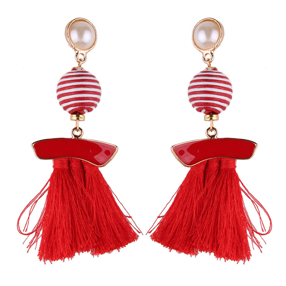 Ethnic Tassel Imitation Pearl Dangle Long Statement Earrings Cocktail Jewelry