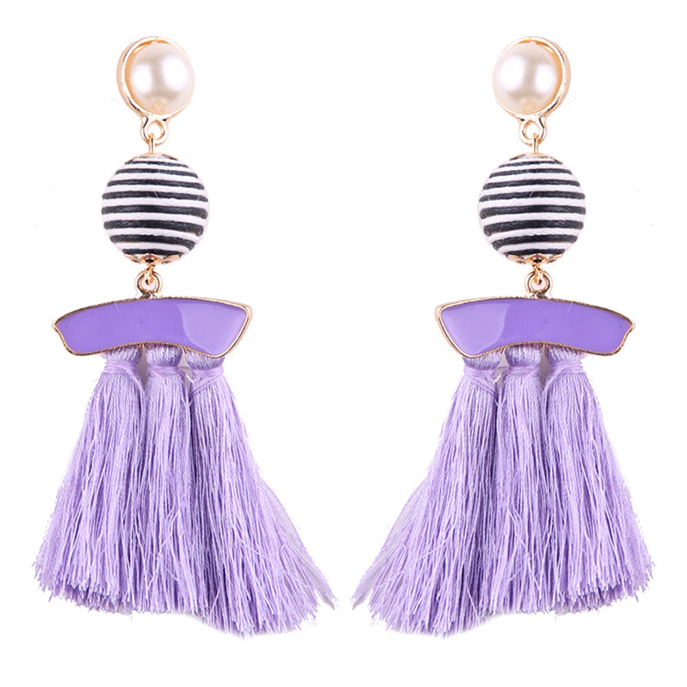 Ethnic Tassel Imitation Pearl Dangle Long Statement Earrings Cocktail Jewelry