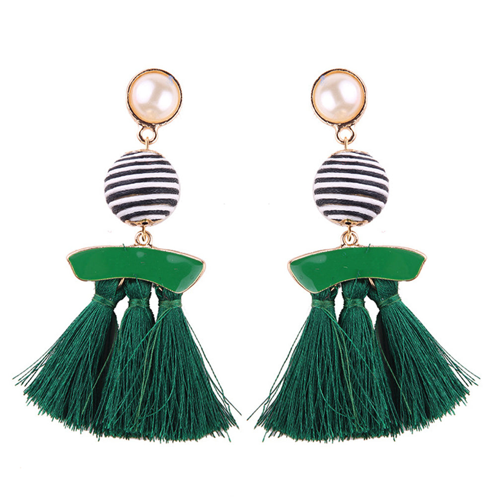 Ethnic Tassel Imitation Pearl Dangle Long Statement Earrings Cocktail Jewelry