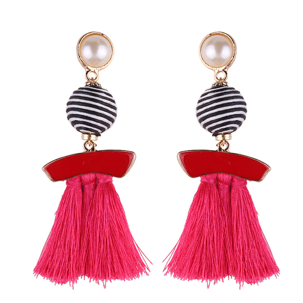 Ethnic Tassel Imitation Pearl Dangle Long Statement Earrings Cocktail Jewelry