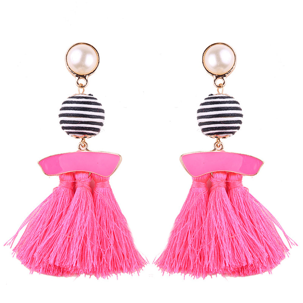 Ethnic Tassel Imitation Pearl Dangle Long Statement Earrings Cocktail Jewelry