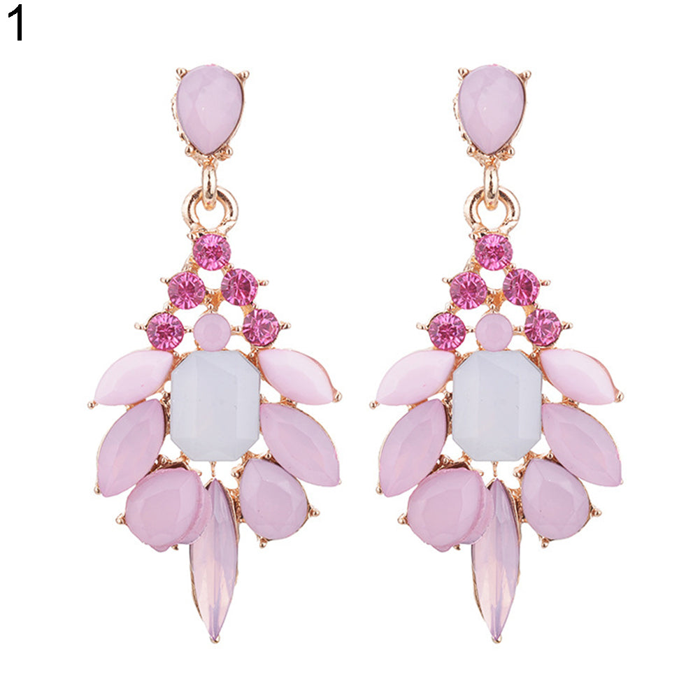 Women Fashion Jelly Resin Rhinestone Water Drop Dangle Ear Stud Earrings Jewelry