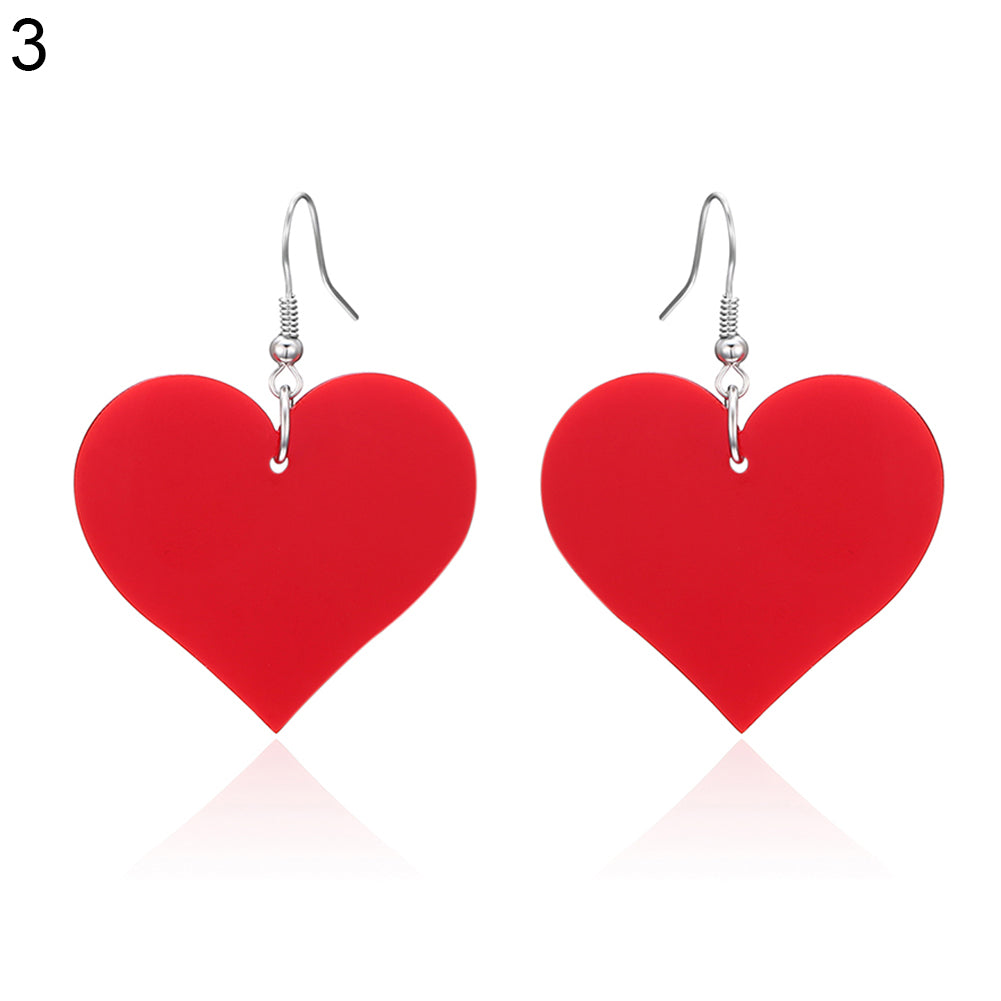 Women's Fashion Heart Shape Pendant Dangle Acrylic Drop Hook Earrings Jewelry