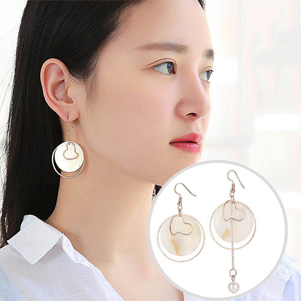 Fashion Ladies Shell Hoop Heart Tassel Hook Earrings Asymmetric Eardrops Gift