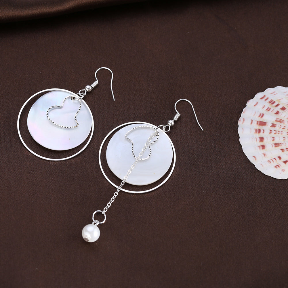 Fashion Ladies Shell Hoop Heart Tassel Hook Earrings Asymmetric Eardrops Gift