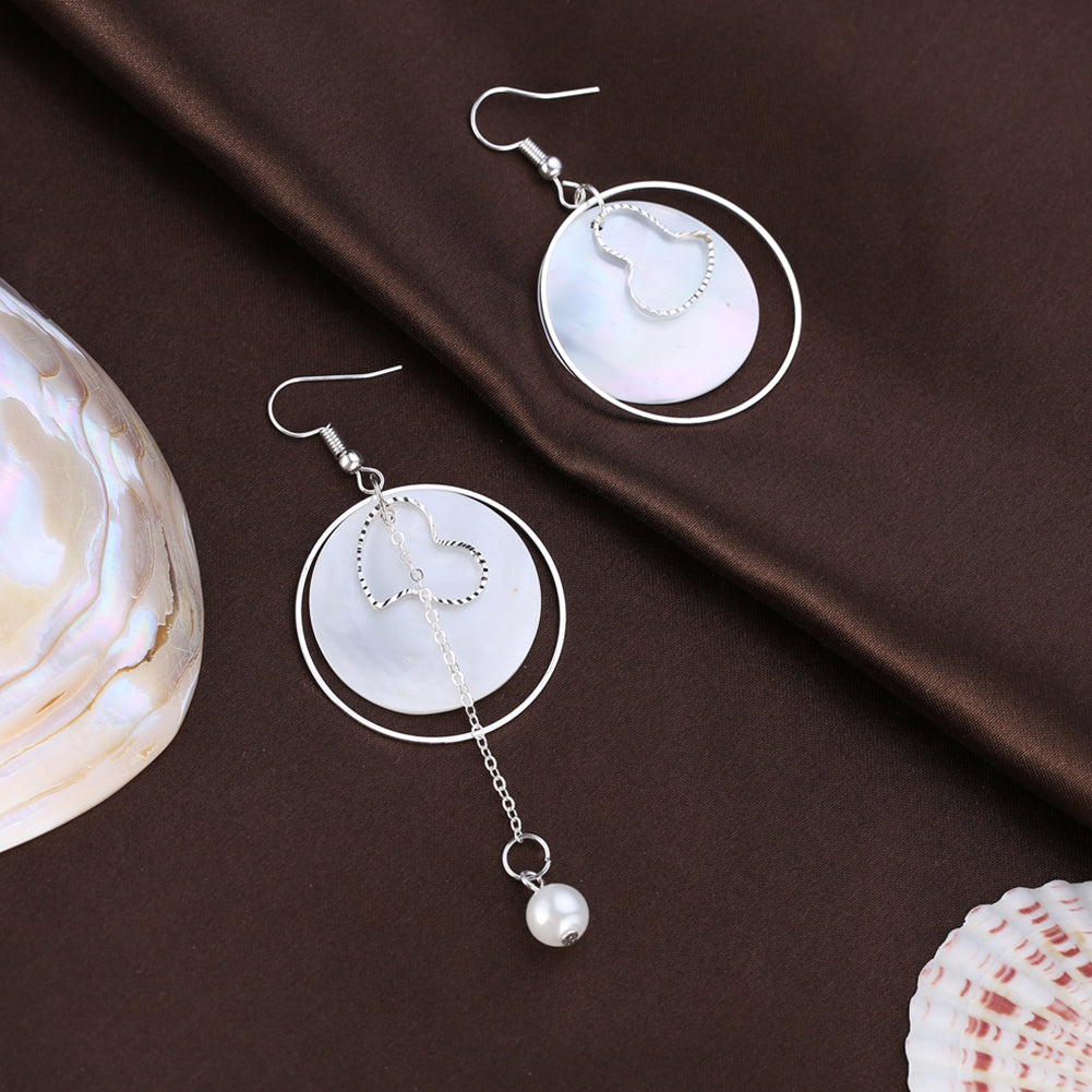 Fashion Ladies Shell Hoop Heart Tassel Hook Earrings Asymmetric Eardrops Gift