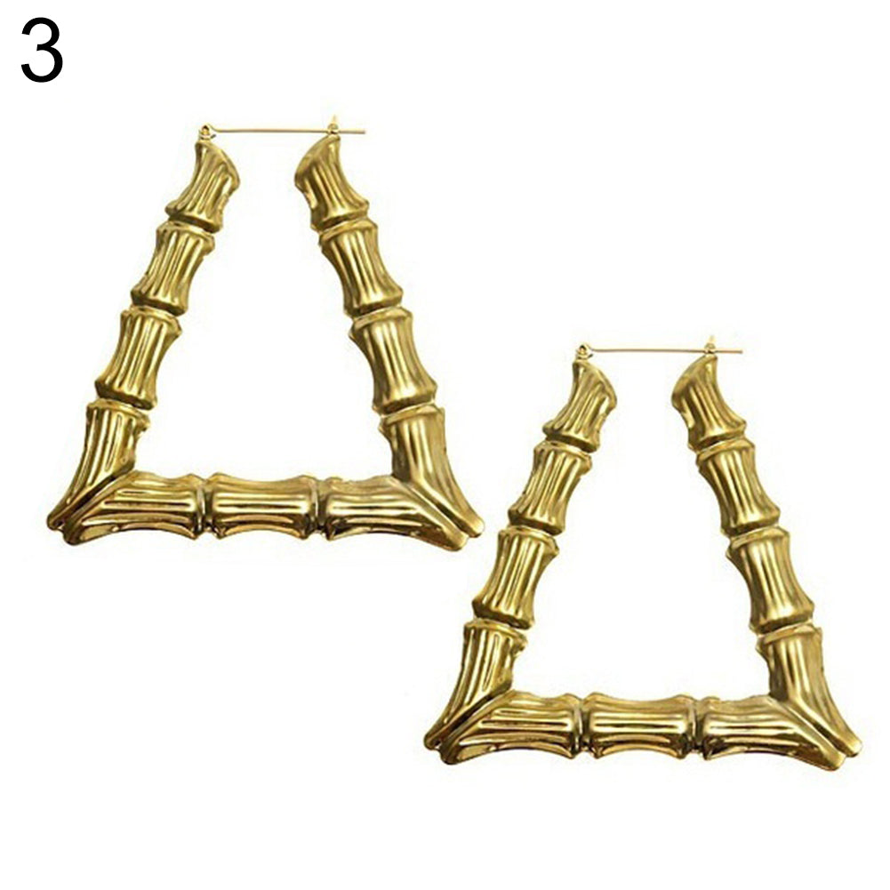 Punk Large Bamboo Joint Hoop Earrings Hip-Hop Gold Tone Ladies Big Circle Hoops